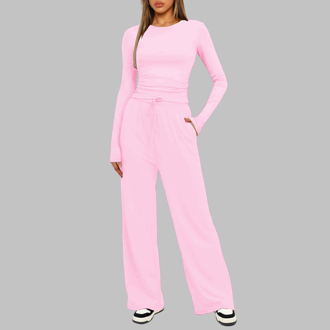 JANNY™ | Ensemble Décontracté Haut Manches Longues & Pantalon Large