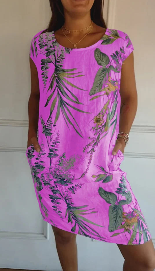 Léonelle™ | Robe d’été imprimée en coton et lin avec poches