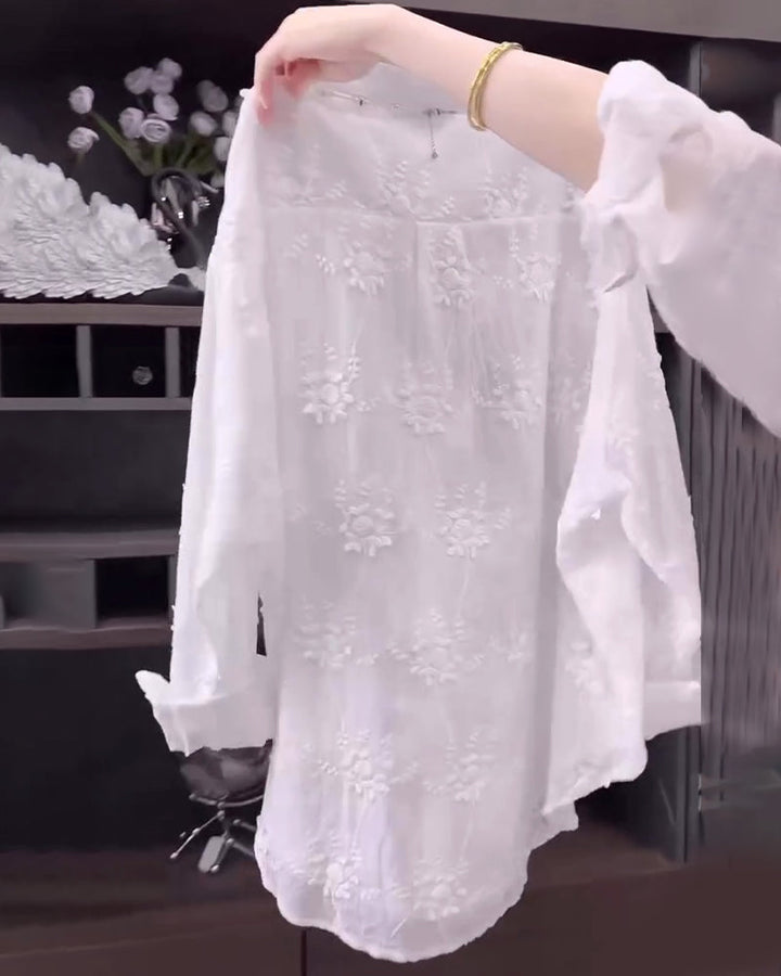 Madeleina™ – Chemise brodée élégante à épaules tombantes