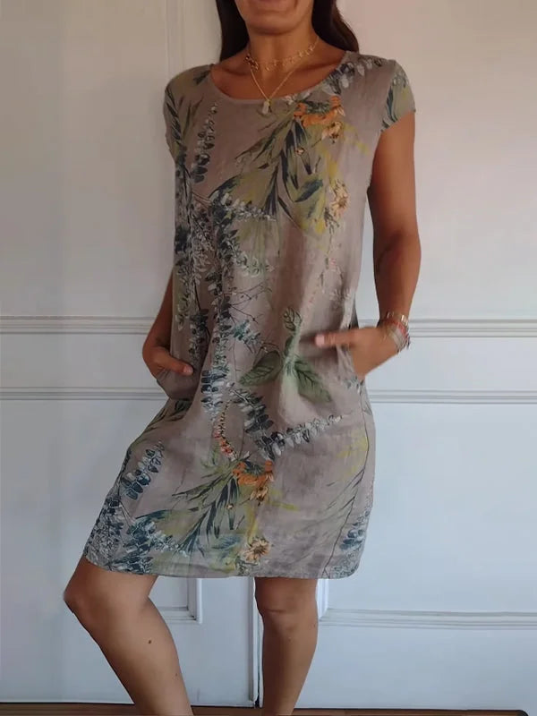 Léonelle™ | Robe d’été imprimée en coton et lin avec poches