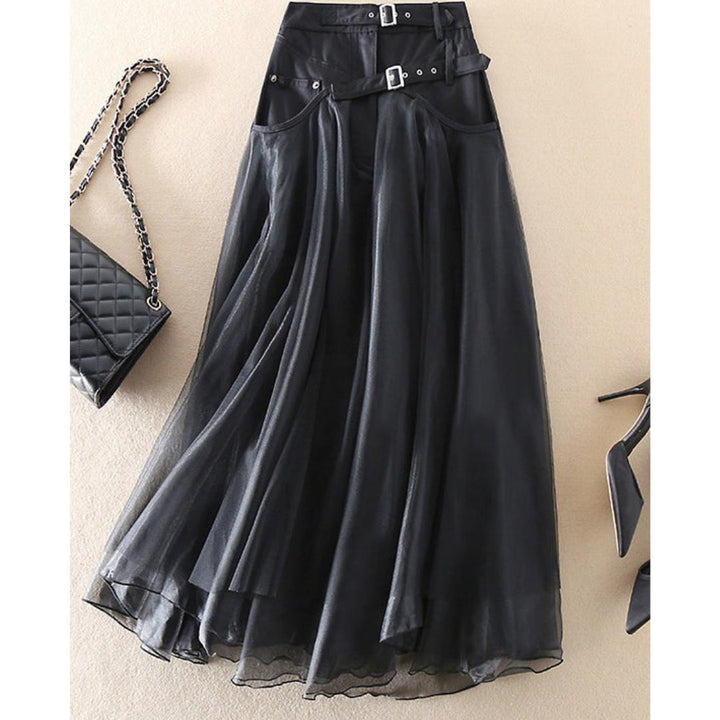 Jupe Midi en Tulle Superposé | Détail de Boucle à la Taille | Superposition Transparente