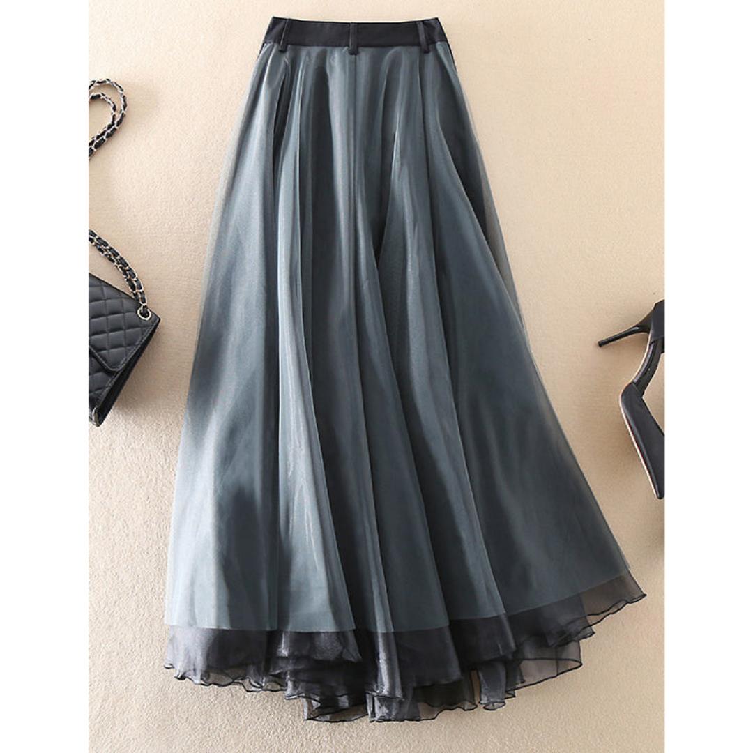 Jupe Midi en Tulle Superposé | Détail de Boucle à la Taille | Superposition Transparente
