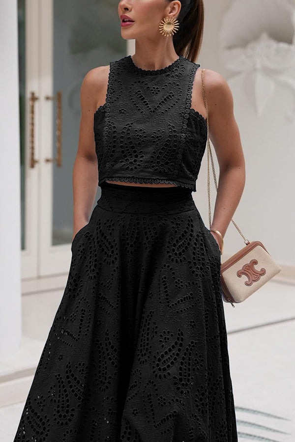 Ensemble Larissa™ Haut Brodé & Jupe Maxi Taille Haute | Élégant Ensemble Deux Pièces