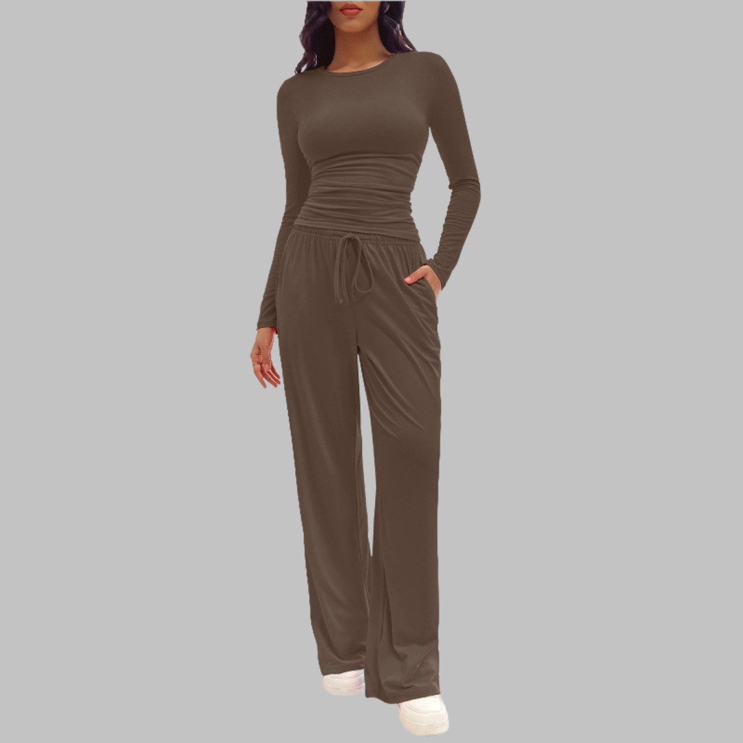 JANNY™ | Ensemble Décontracté Haut Manches Longues & Pantalon Large