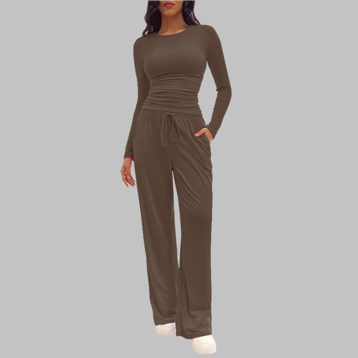 JANNY™ | Ensemble Décontracté Haut Manches Longues & Pantalon Large