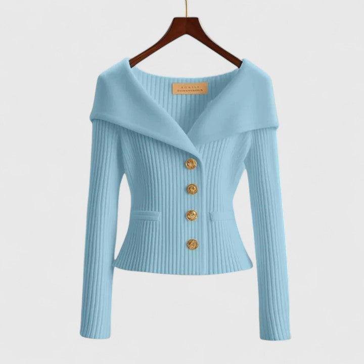 KARIS™ – Veste en Maille Boutonnée Épaules Dénudées