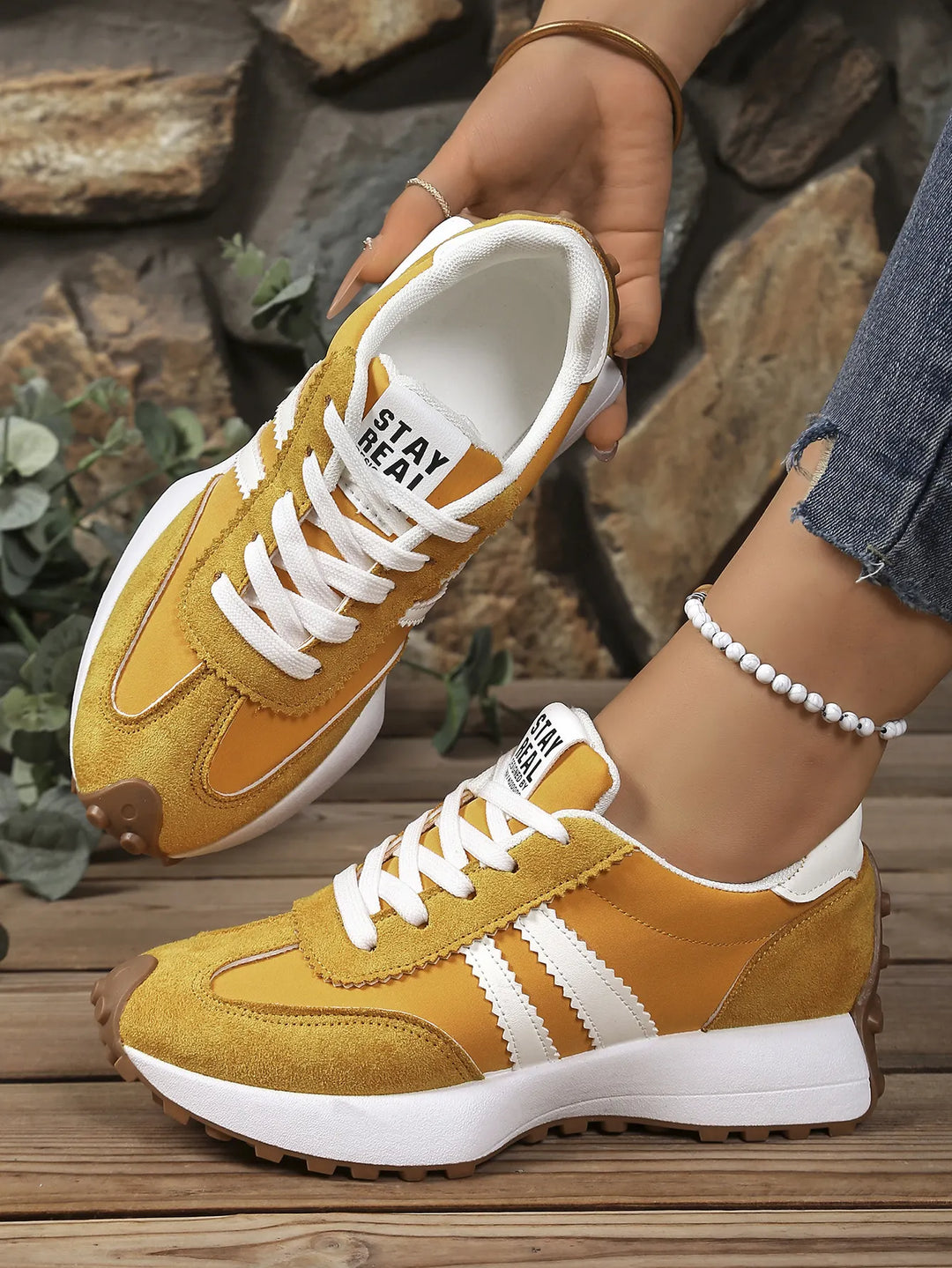 Lariesa - Sneakers with Lace Closure and Contrast Stripes