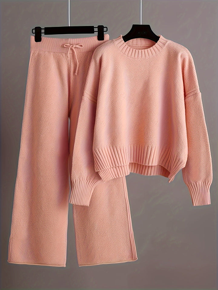 Ensemble de Loungewear Tricoté Douillet Emily™ | Pull Détendu et Pantalon à Jambes Amples