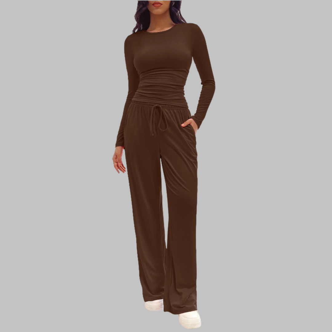 JANNY™ | Ensemble Décontracté Haut Manches Longues & Pantalon Large