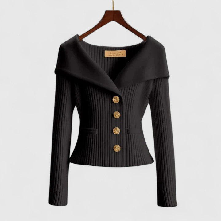 KARIS™ – Veste en Maille Boutonnée Épaules Dénudées
