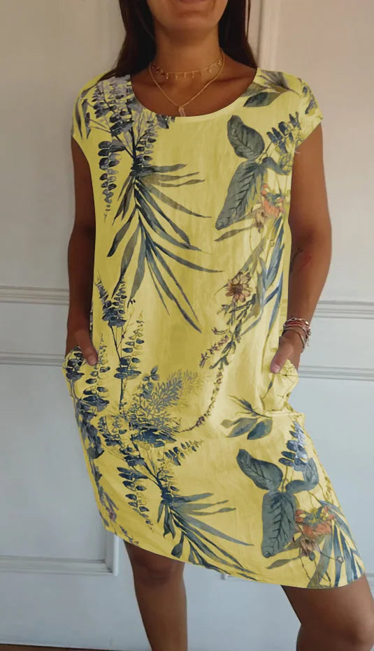 Léonelle™ | Robe d’été imprimée en coton et lin avec poches