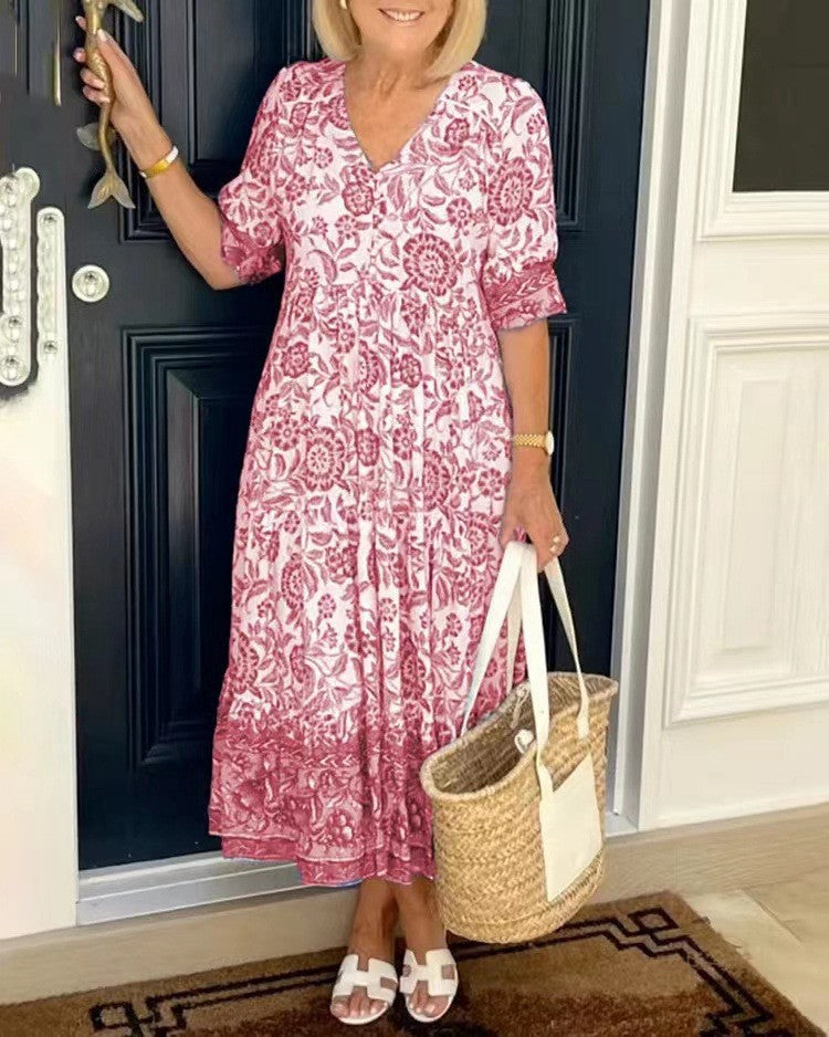Keisha™ | Robe florale élégante à col en V et allure gracieuse