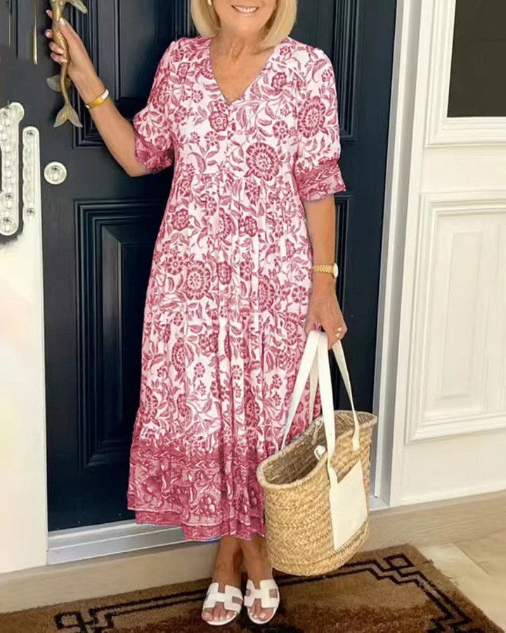 Keisha™ | Robe florale élégante à col en V et allure gracieuse