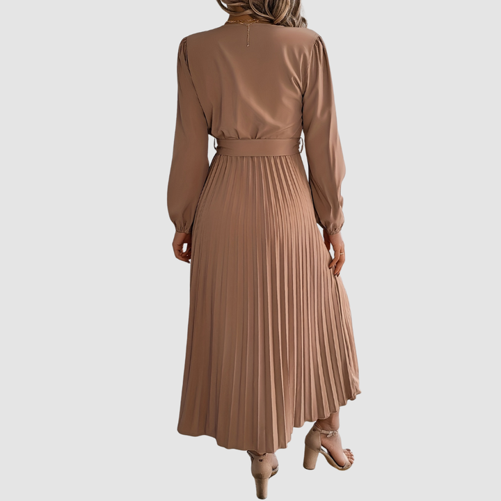 Celeste Bloom - Pleated Long-Sleeve Midi Dress