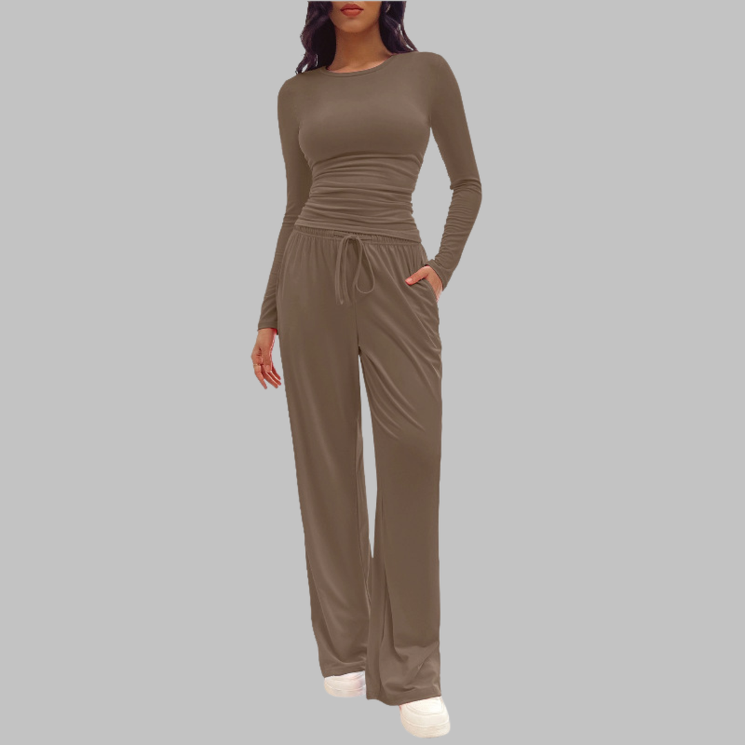 JANNY™ | Ensemble Décontracté Haut Manches Longues & Pantalon Large