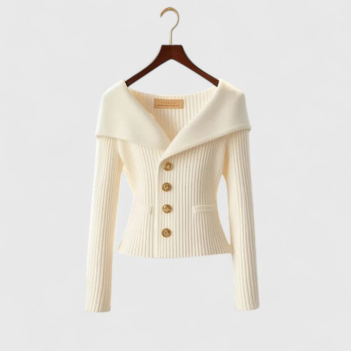 KARIS™ – Veste en Maille Boutonnée Épaules Dénudées