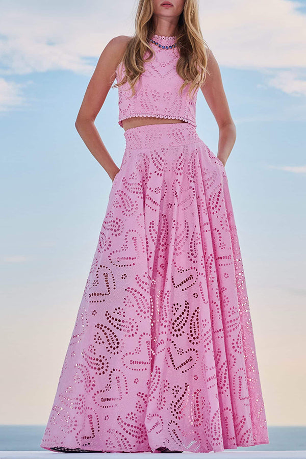 Ensemble Larissa™ Haut Brodé & Jupe Maxi Taille Haute | Élégant Ensemble Deux Pièces