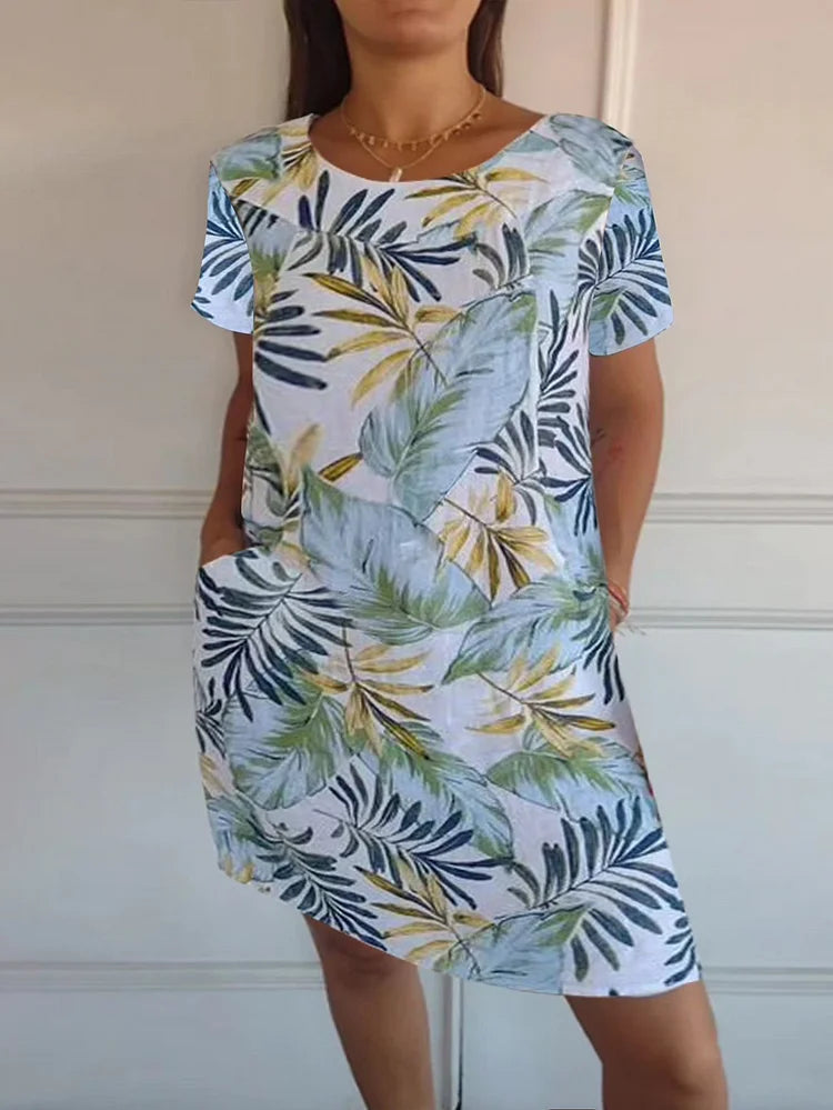 Léonelle™ | Robe d’été imprimée en coton et lin avec poches