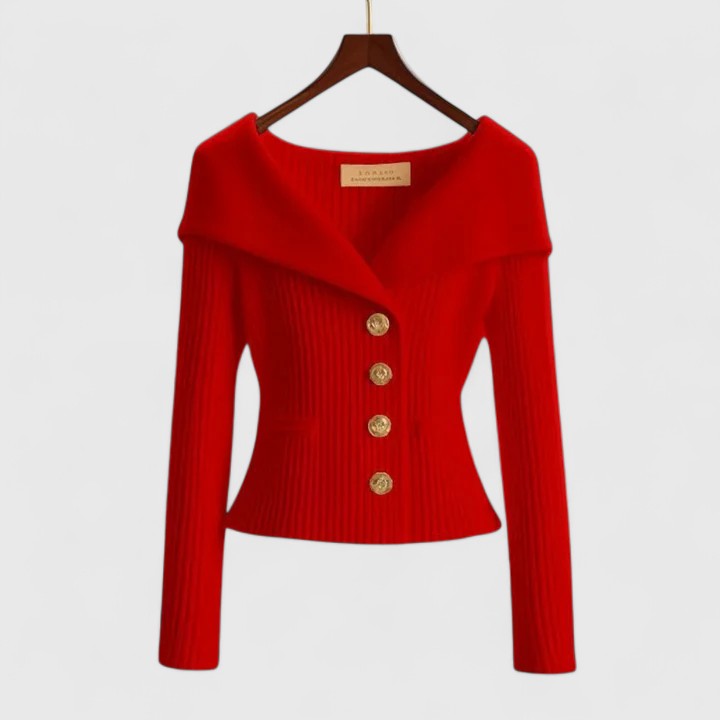 KARIS™ – Veste en Maille Boutonnée Épaules Dénudées