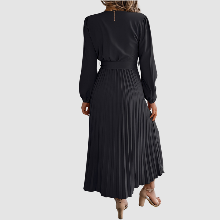 Celeste Bloom - Pleated Long-Sleeve Midi Dress