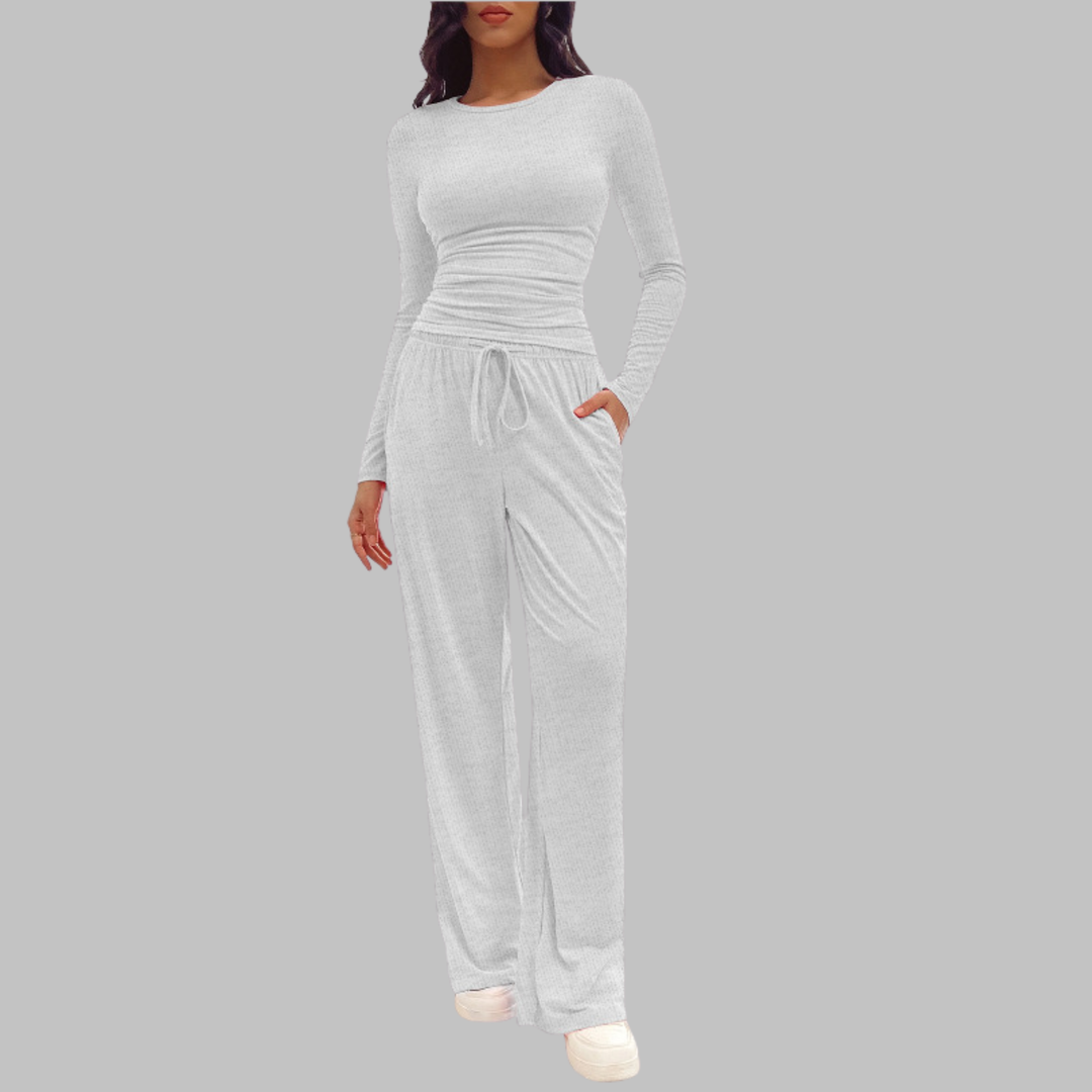 JANNY™ | Ensemble Décontracté Haut Manches Longues & Pantalon Large