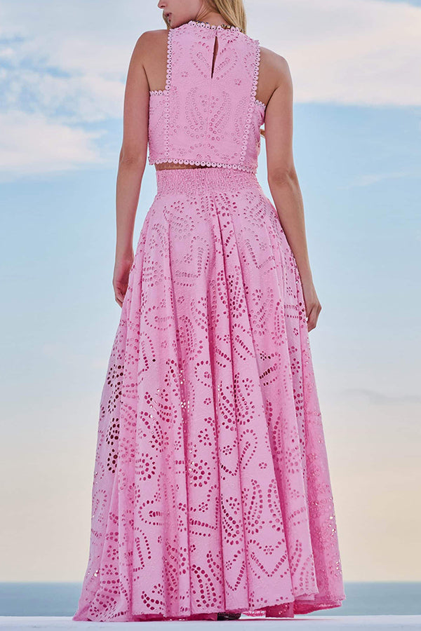 Ensemble Larissa™ Haut Brodé & Jupe Maxi Taille Haute | Élégant Ensemble Deux Pièces