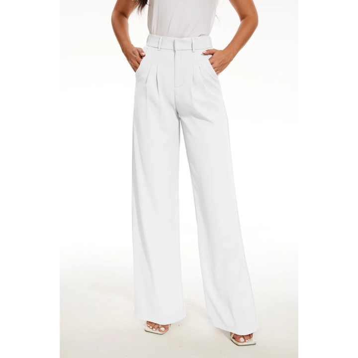 Pantalon large taille haute | Devant plissé | Pantalon de bureau ajusté