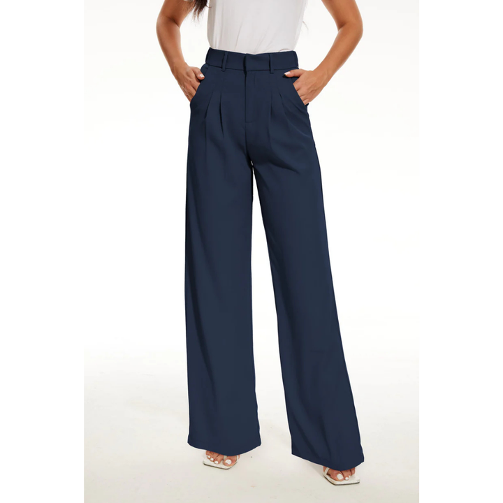 Pantalon large taille haute | Devant plissé | Pantalon de bureau ajusté