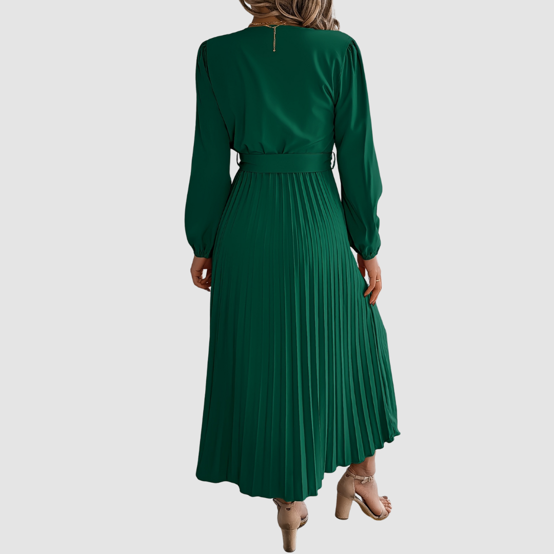 Celeste Bloom - Pleated Long-Sleeve Midi Dress