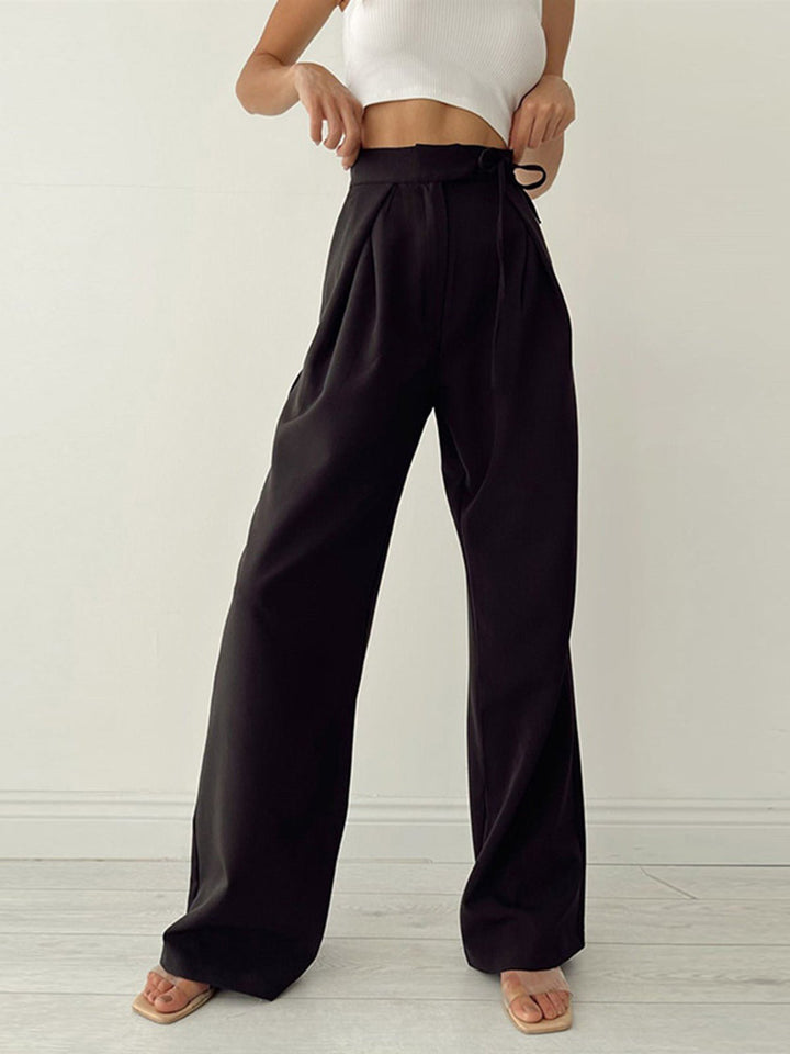 Pantalons Large à Taille Mi-haute | Détail à Lacets | Confort Décontracté