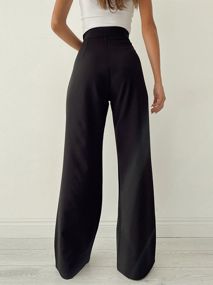 Pantalons Large à Taille Mi-haute | Détail à Lacets | Confort Décontracté