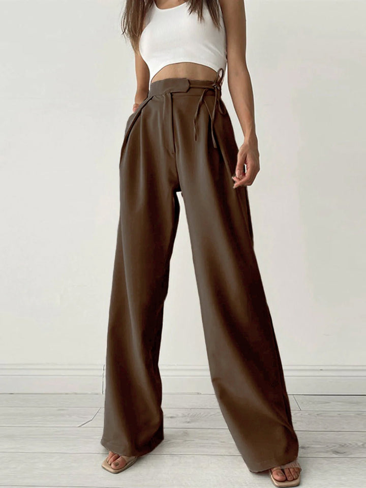 Pantalons Large à Taille Mi-haute | Détail à Lacets | Confort Décontracté