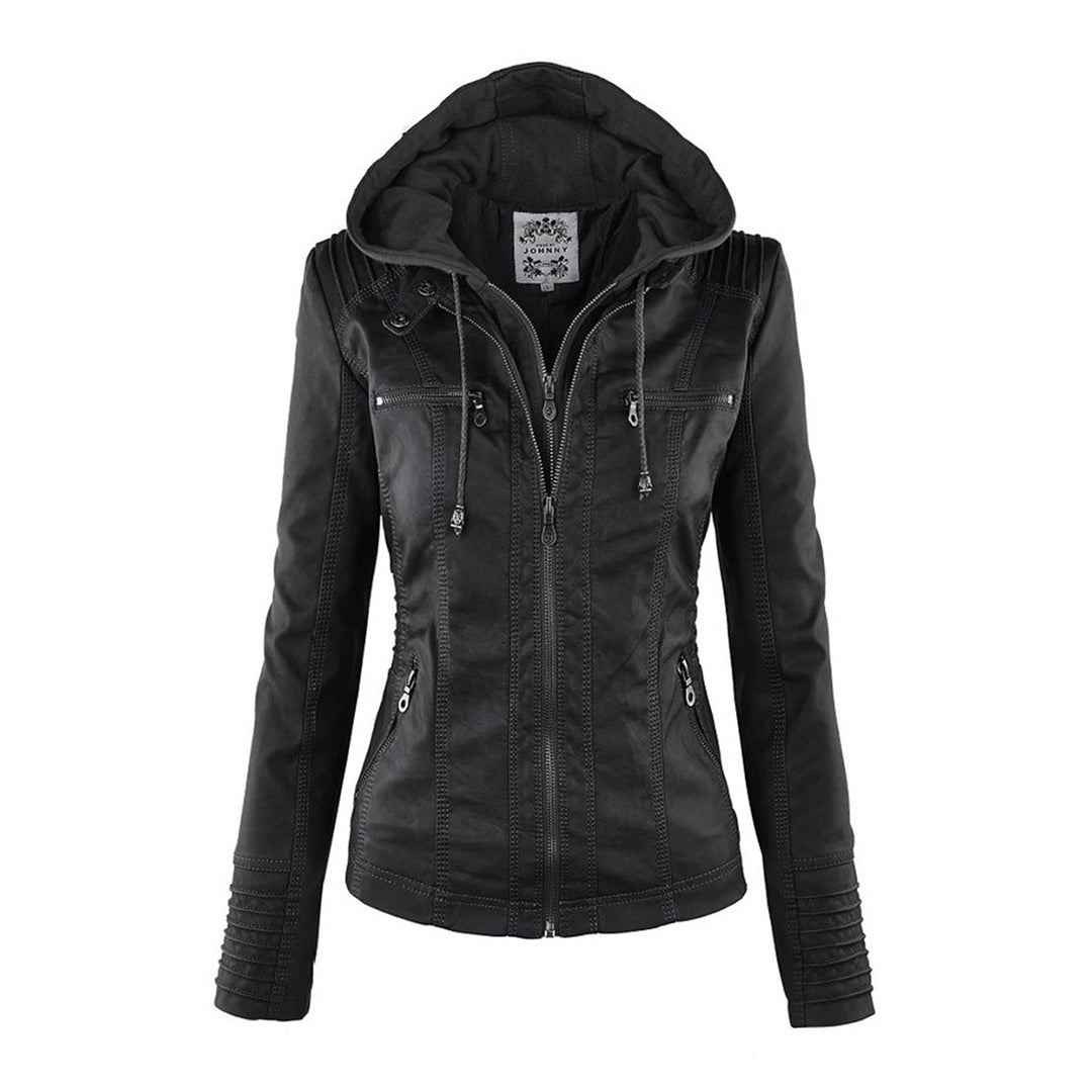 Callista hooded moto jacket in Black