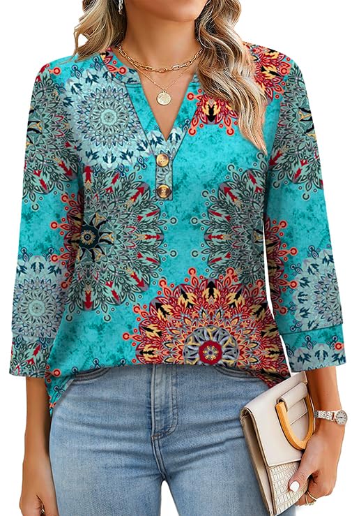 Blouse Boutonnée V-Neck Imprimé Floral Boho