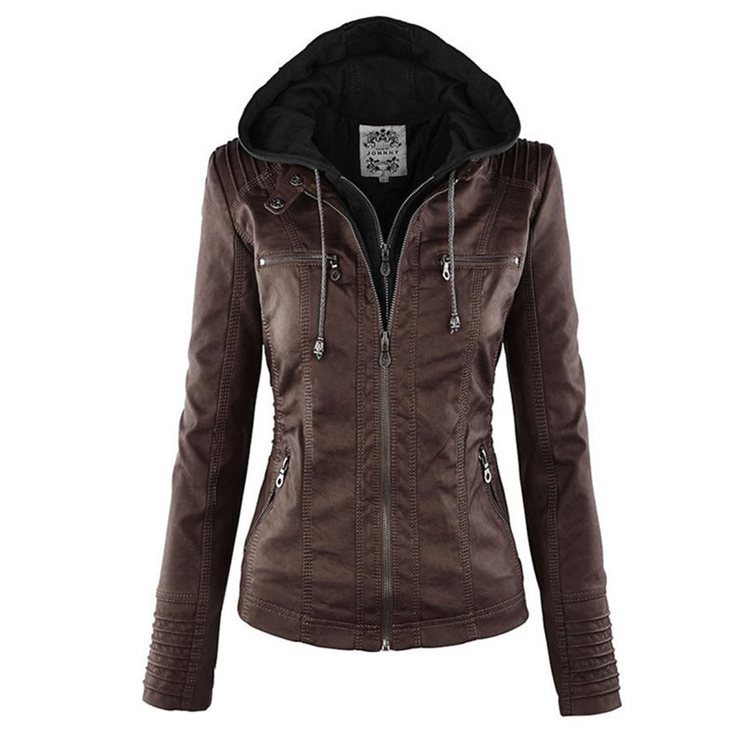 Callista hooded moto jacket in Brown