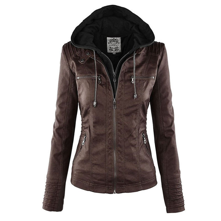 Callista hooded moto jacket in Brown