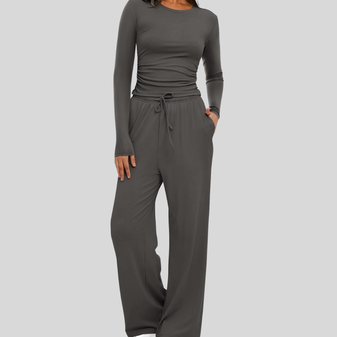 JANNY™ | Ensemble Décontracté Haut Manches Longues & Pantalon Large
