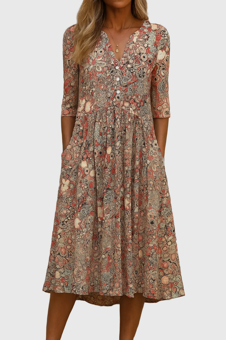 Emma- Elegant V-Neck Midi Dress
