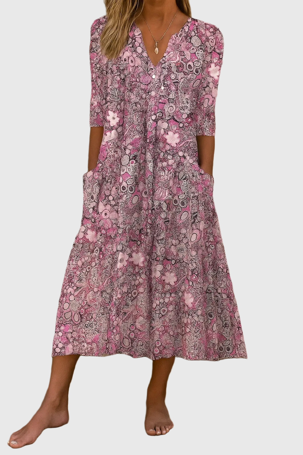 Emma- Elegant V-Neck Midi Dress
