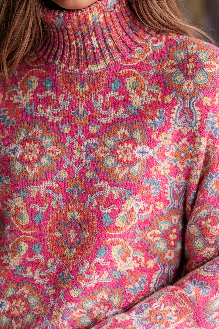 Esme - Retro Floral Turtleneck Sweater