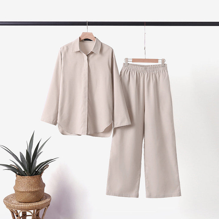 Denice™ Ensemble Élégant Décontracté en Deux Pièces | Haut Boutonné Détendu et Pantalon à Jambes Larges