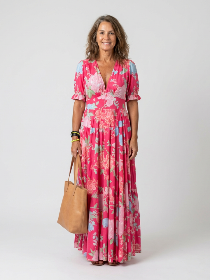 Ione | Floral Dress with Tummy-Concealing Waist
