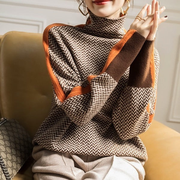 Kinga™ | Pull Col Roulé Rayé