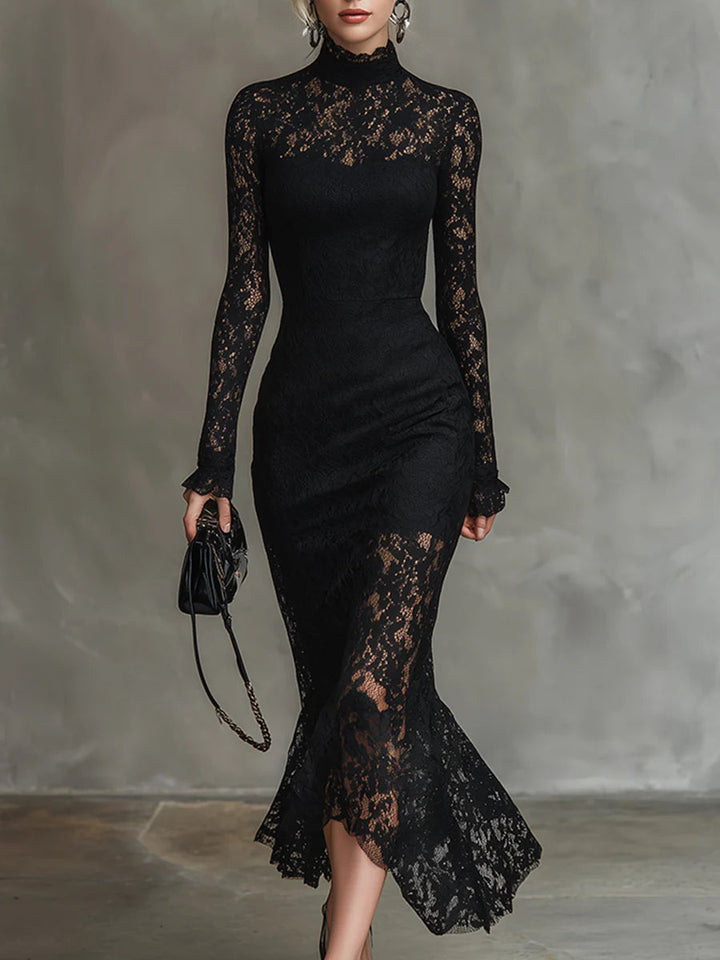 Robe maxi élégante en dentelle noire extensible