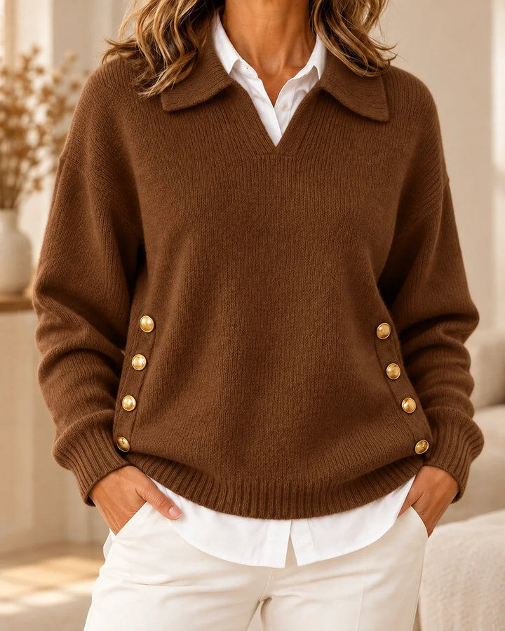 Erminia | Polo Neck Jumper with Gold Buttons