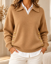 Erminia | Polo Neck Jumper with Gold Buttons