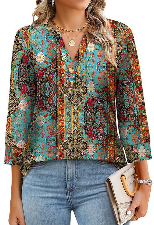 Blouse Boutonnée V-Neck Imprimé Floral Boho