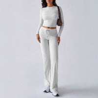 KUTIS™ - Casual Round Neck Crop Top and Drawstring High Waist Pants Set