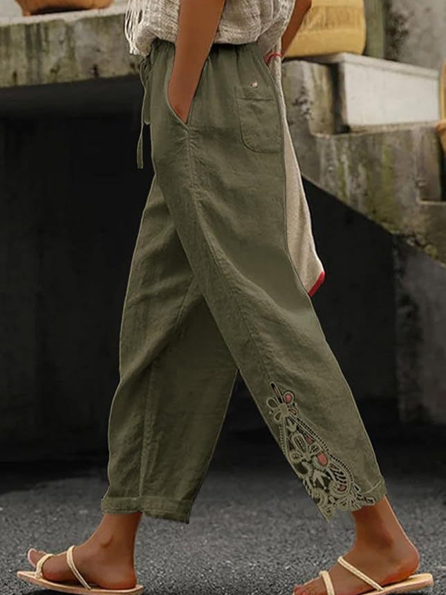 Pantalon droit taille haute en coton léger