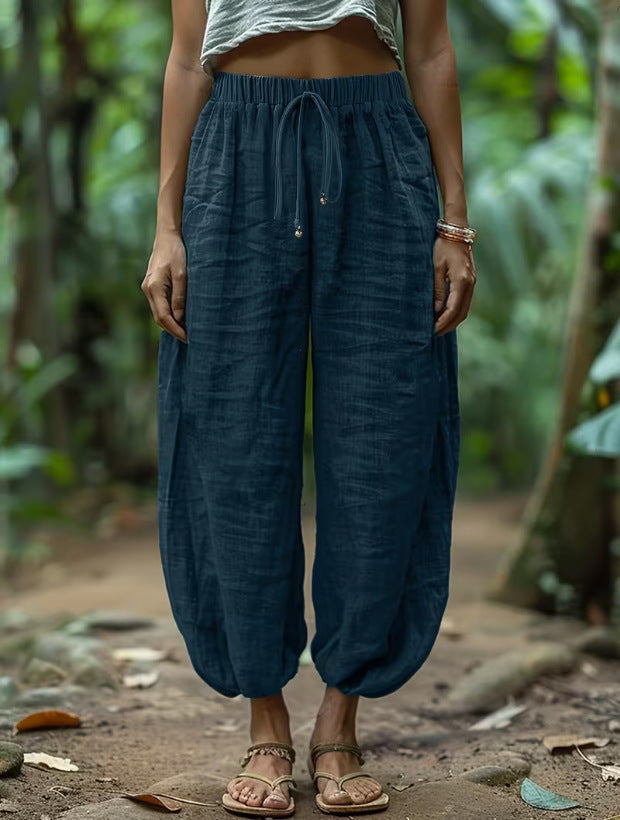 Pantalons en coton à taille élastique décontractés